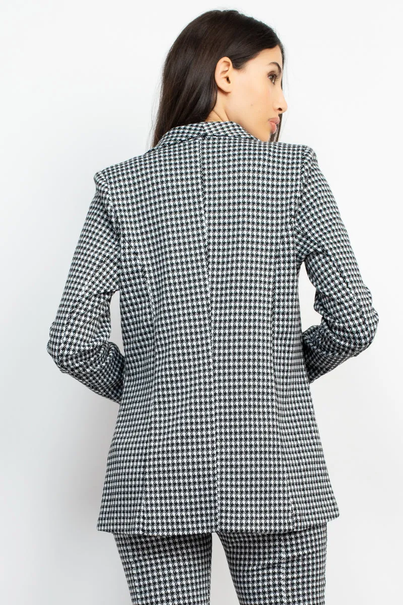 Houndstooth Notch Seamed Blazer - Ships from The US