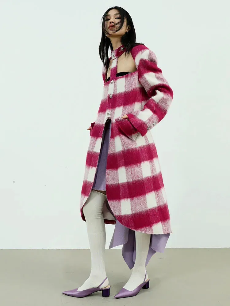 Hurnana Plaid Cut Out Coat