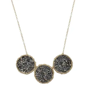 Israeli Smadar Sarid Golden Woven Nest Black Diamond Crystals Necklace