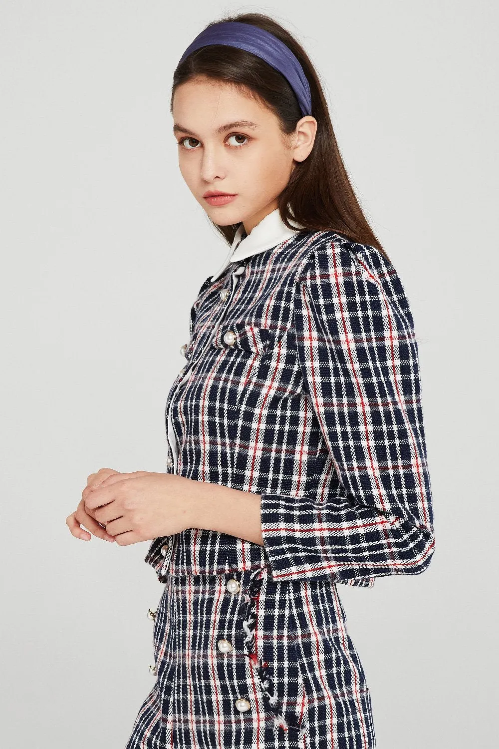 Jane Contrast Collar Plaid Jacket