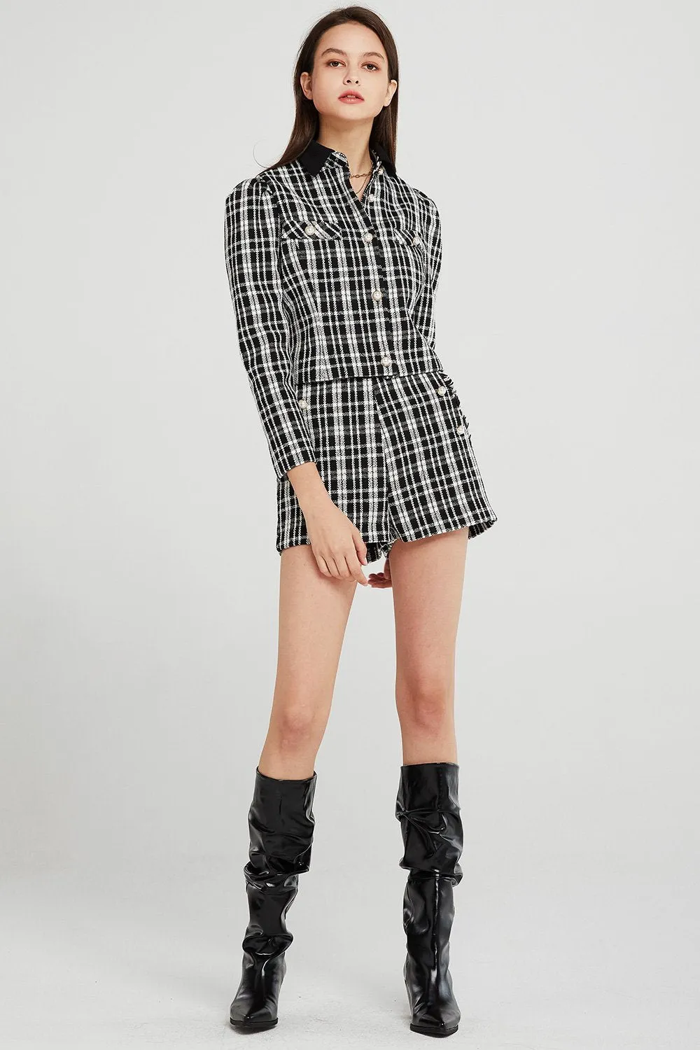 Jane Contrast Collar Plaid Jacket