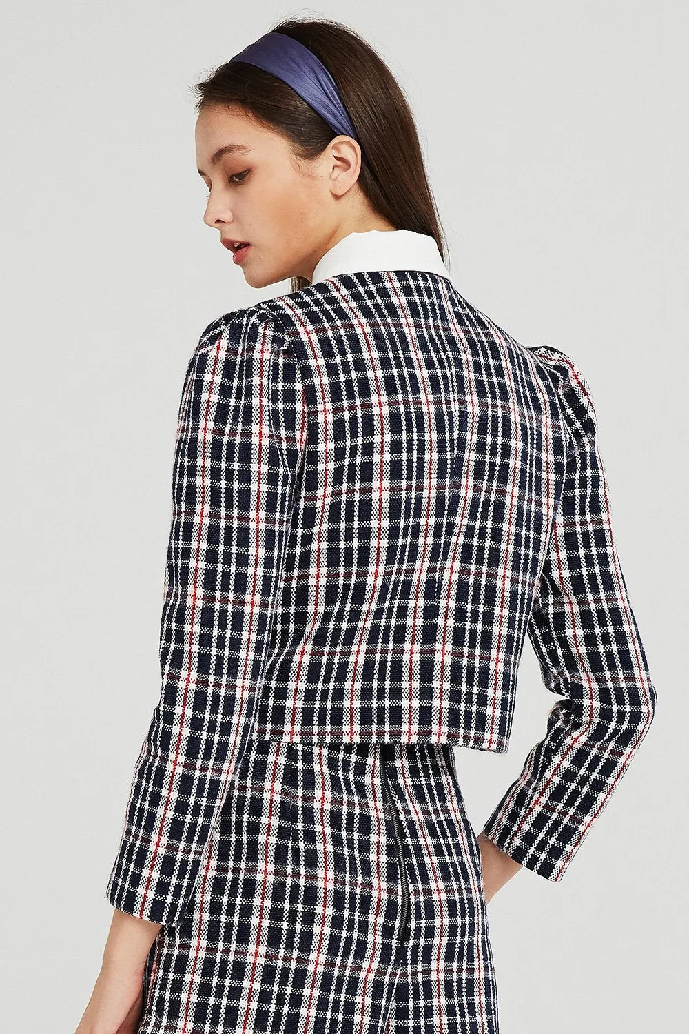 Jane Contrast Collar Plaid Jacket