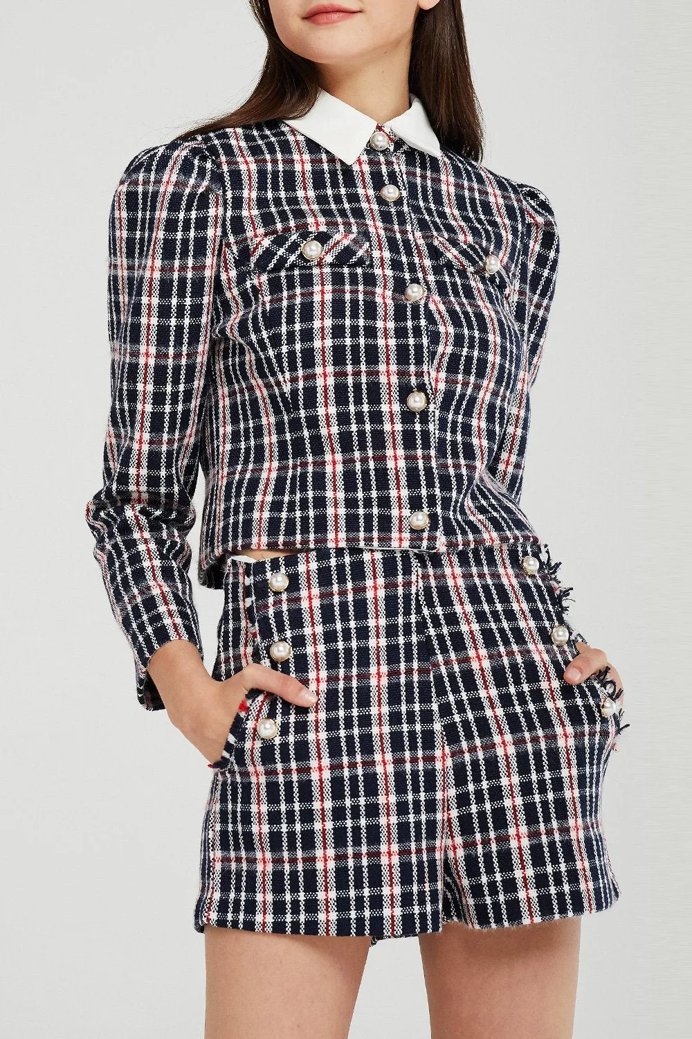 Jane Contrast Collar Plaid Jacket