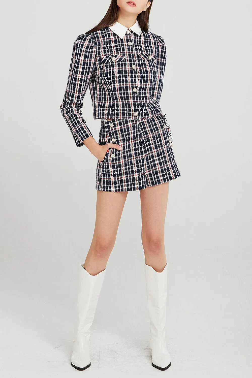 Jane Contrast Collar Plaid Jacket