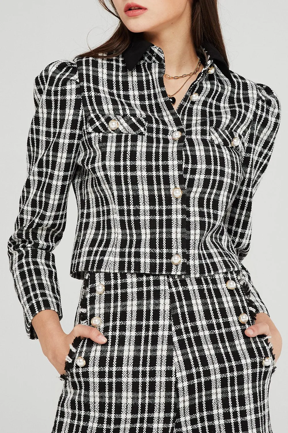 Jane Contrast Collar Plaid Jacket