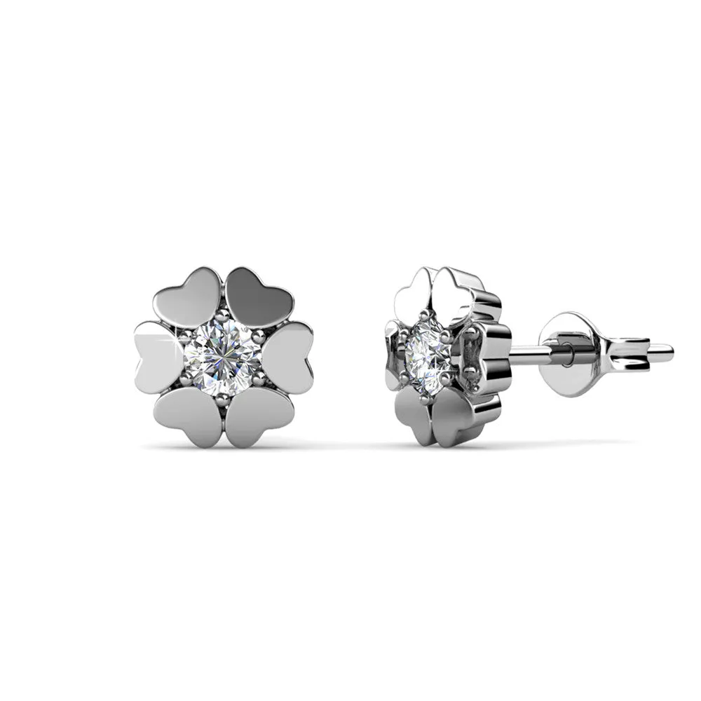 Khloe 18k White Gold Heart Stud Earrings with Round Cut Crystals