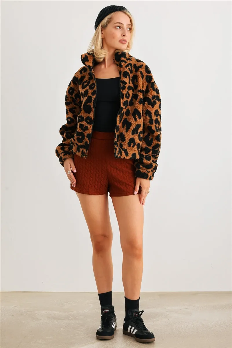 Leopard Teddy Zip-up Two Pocket Jacket - 2 colors