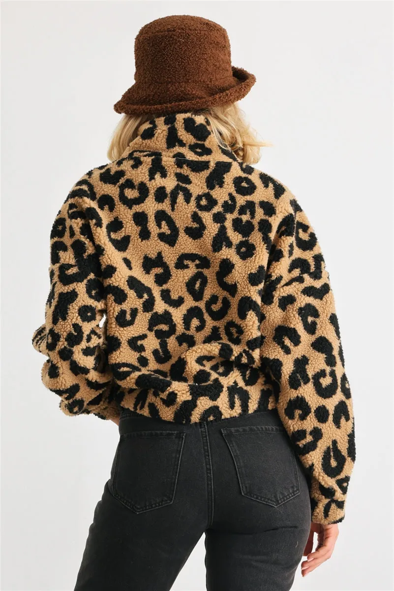 Leopard Teddy Zip-up Two Pocket Jacket - 2 colors