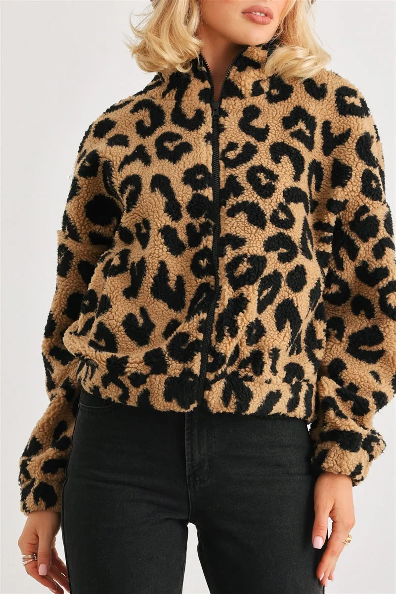 Leopard Teddy Zip-up Two Pocket Jacket - 2 colors