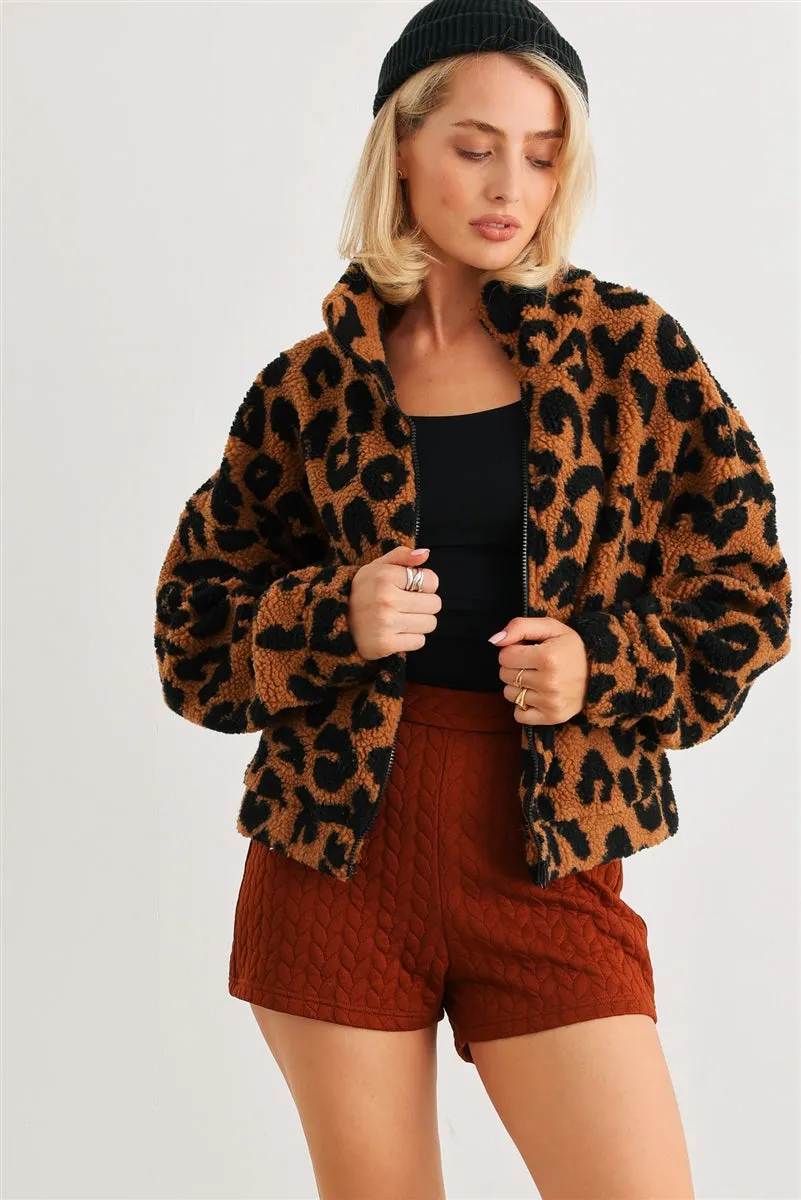 Leopard Teddy Zip-up Two Pocket Jacket - 2 colors