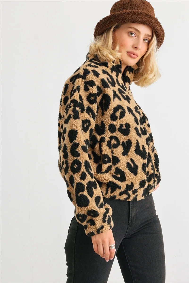 Leopard Teddy Zip-up Two Pocket Jacket - 2 colors