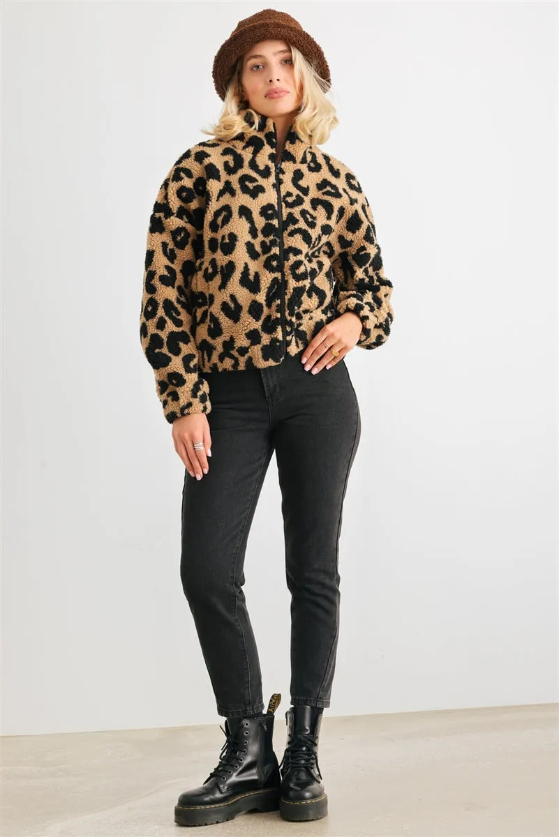 Leopard Teddy Zip-up Two Pocket Jacket - 2 colors