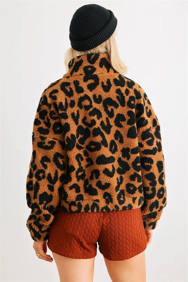 Leopard Teddy Zip-up Two Pocket Jacket - 2 colors