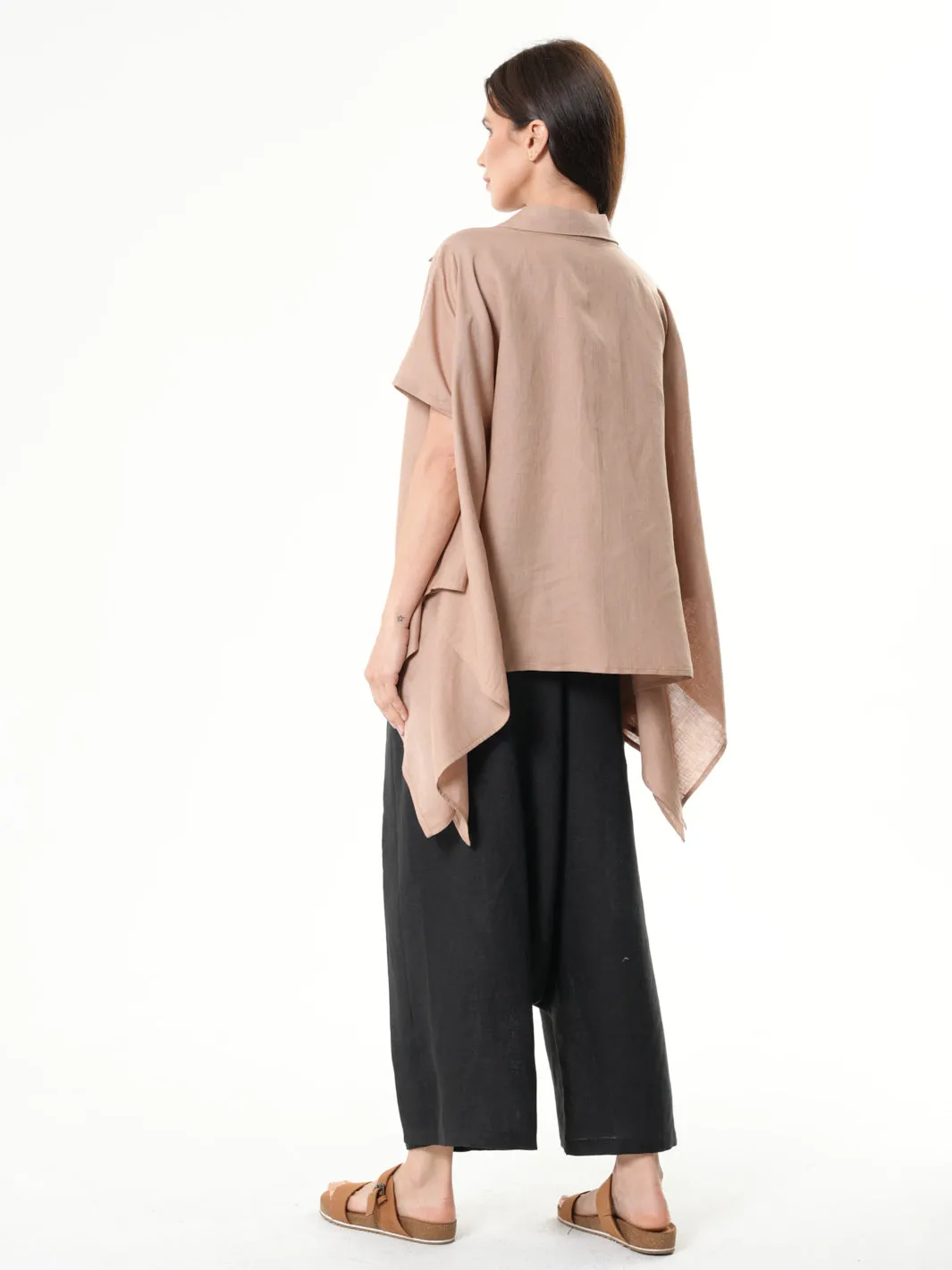 Loose Linen Shirt In Camel