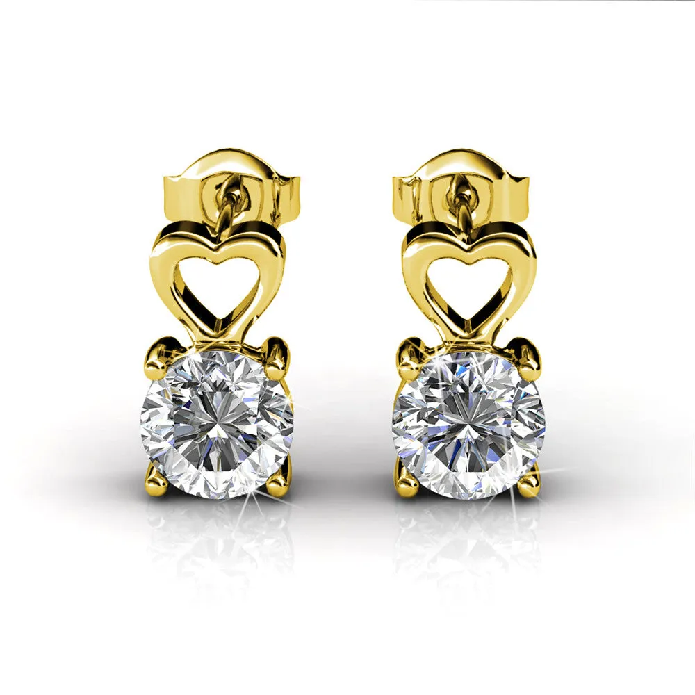 Marian 18k White Gold Heart Earrings with Round Cut Crystals