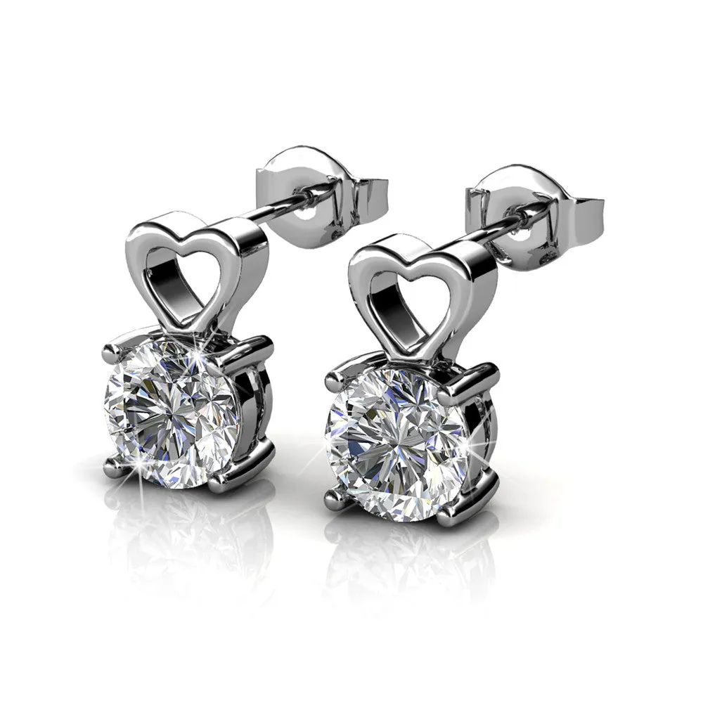 Marian 18k White Gold Heart Earrings with Round Cut Crystals