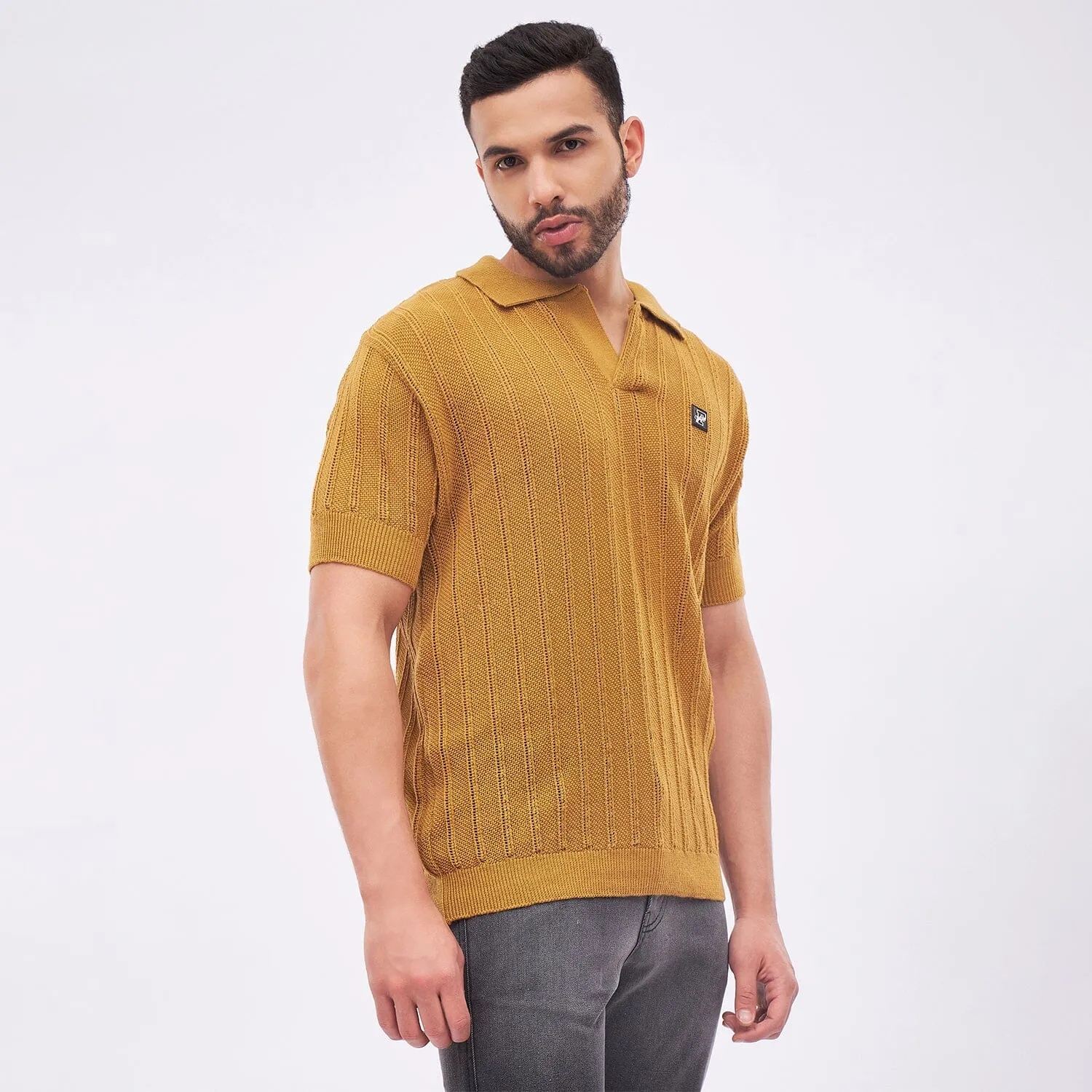 Mustard Knit Polo Tshirt