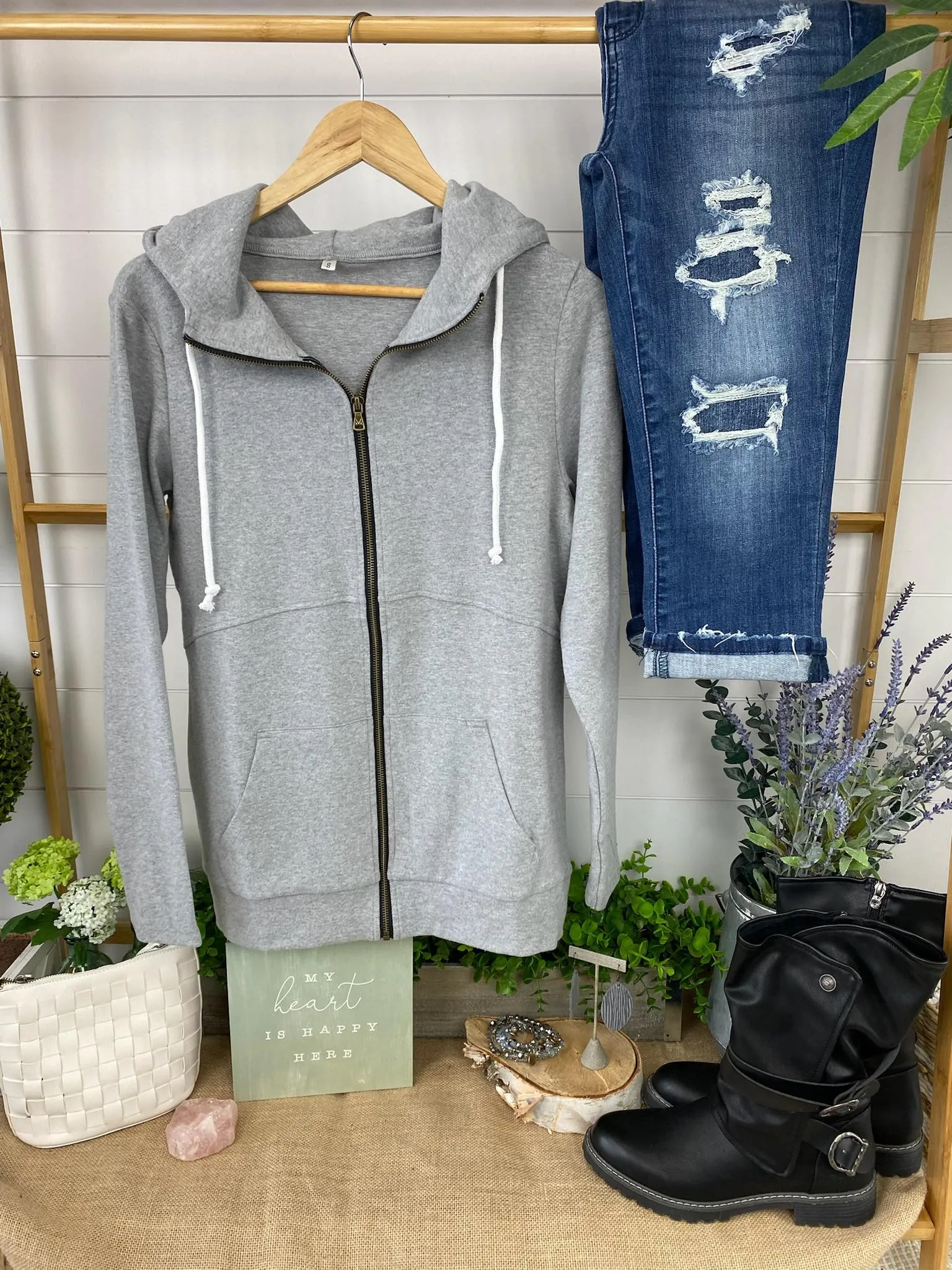 Out the Door Full Zip Hoodie in Grey