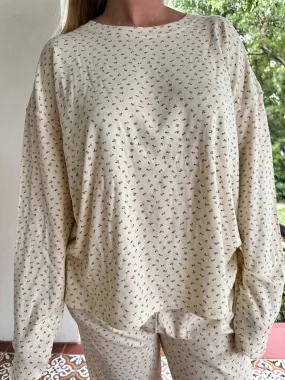 Pale Floral Long Sleeve Pajama Top