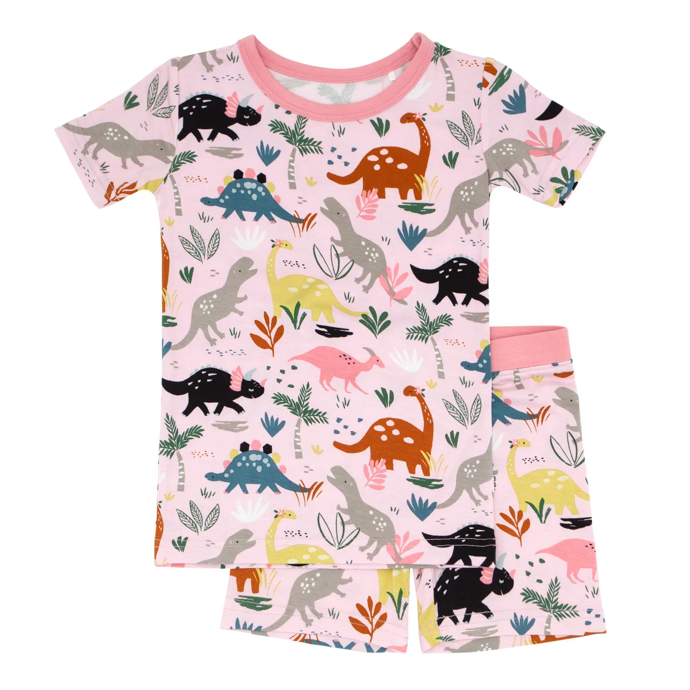 Pink Jurassic Jungle Two-Piece Short Sleeve & Shorts Pajama Set