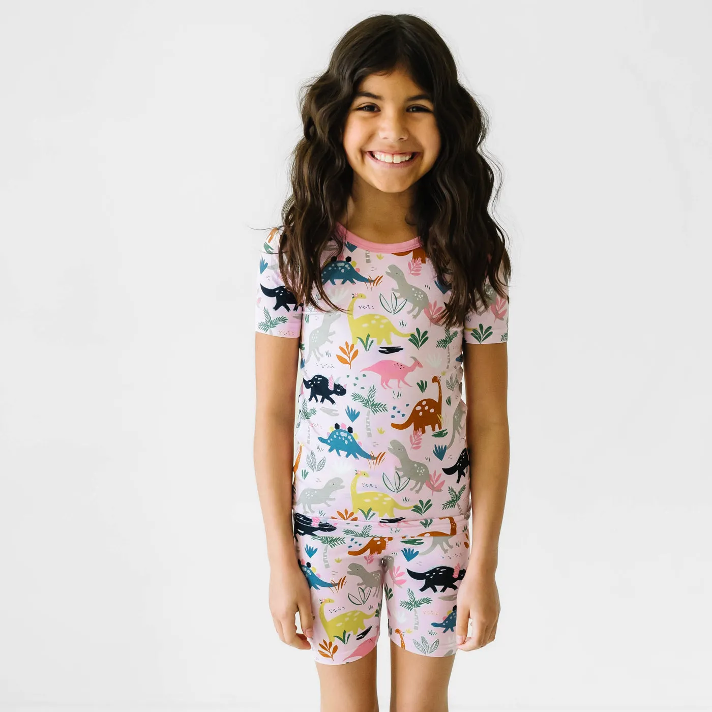 Pink Jurassic Jungle Two-Piece Short Sleeve & Shorts Pajama Set