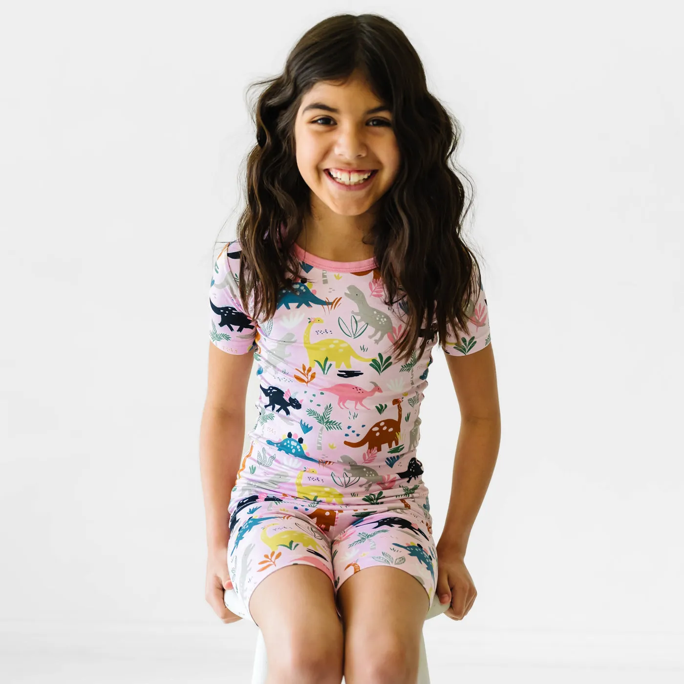 Pink Jurassic Jungle Two-Piece Short Sleeve & Shorts Pajama Set