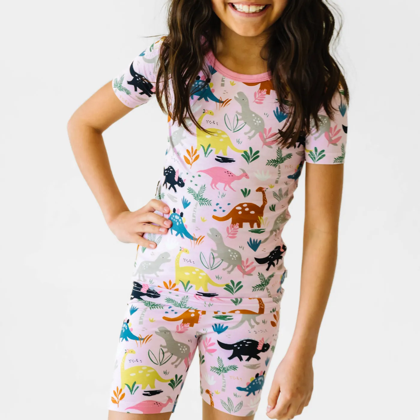 Pink Jurassic Jungle Two-Piece Short Sleeve & Shorts Pajama Set