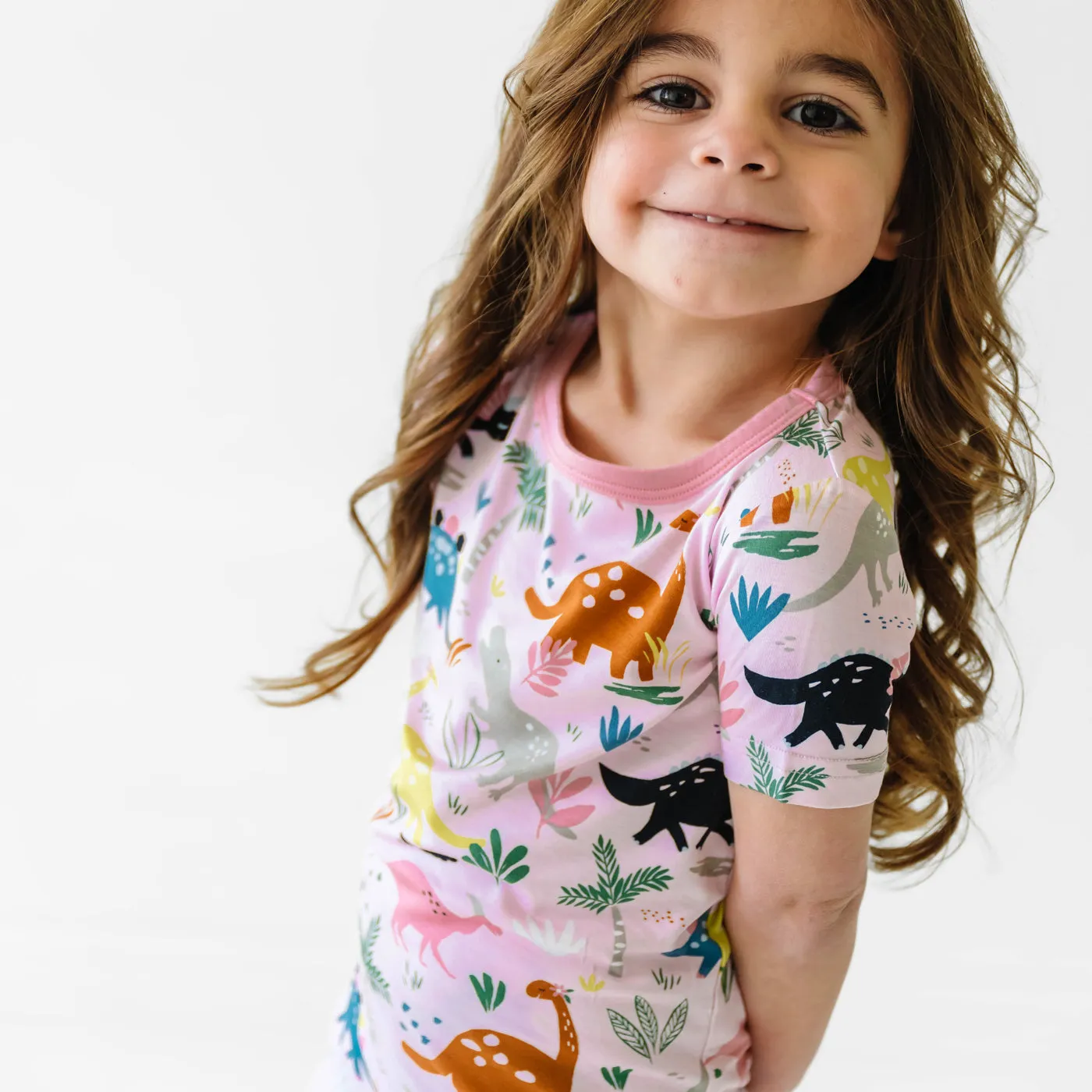 Pink Jurassic Jungle Two-Piece Short Sleeve & Shorts Pajama Set