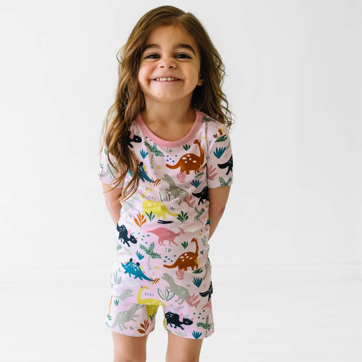 Pink Jurassic Jungle Two-Piece Short Sleeve & Shorts Pajama Set