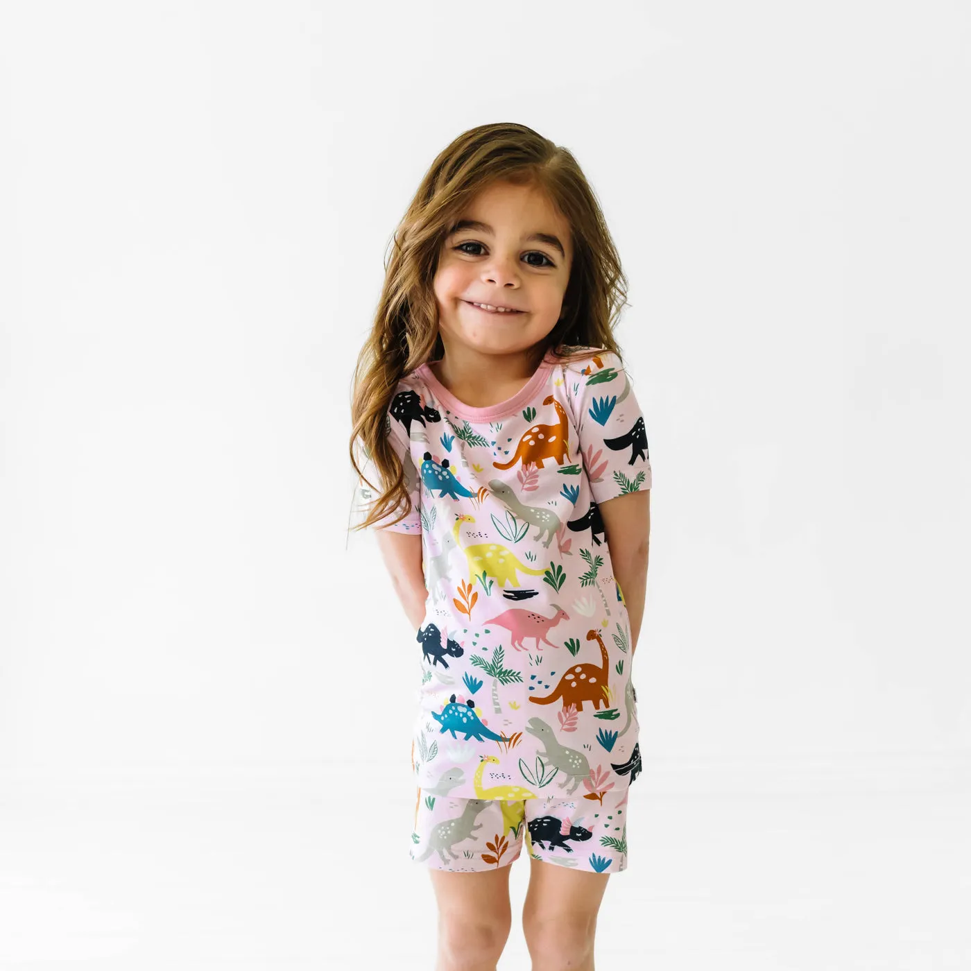 Pink Jurassic Jungle Two-Piece Short Sleeve & Shorts Pajama Set