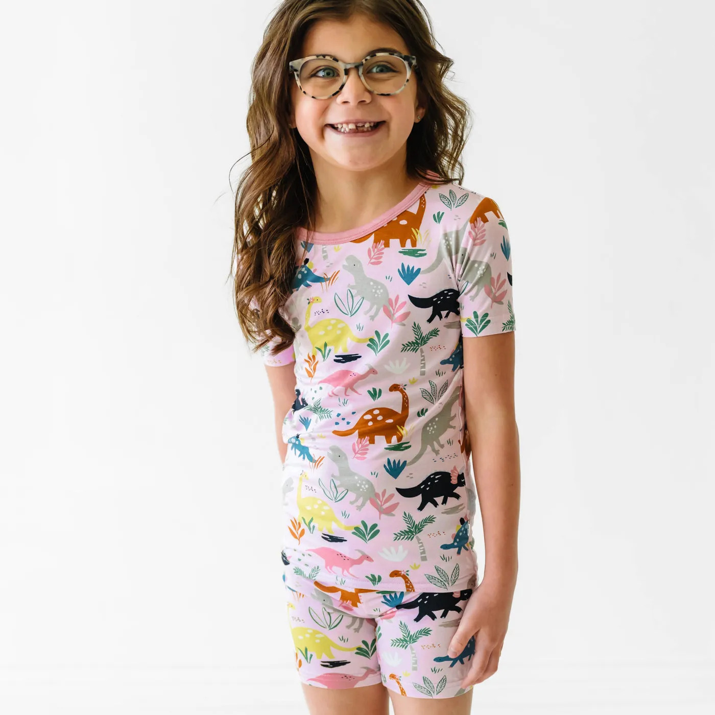 Pink Jurassic Jungle Two-Piece Short Sleeve & Shorts Pajama Set