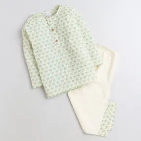 Polka Tots Kurta Pajama for Kids 100% Super Soft Cotton Night Suits for Boys & Girls Camel - Green