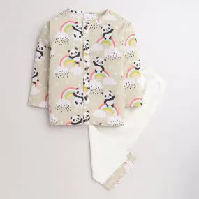 Polka Tots Kurta Pyjama Set Front Open Rainbow Print  - Cream