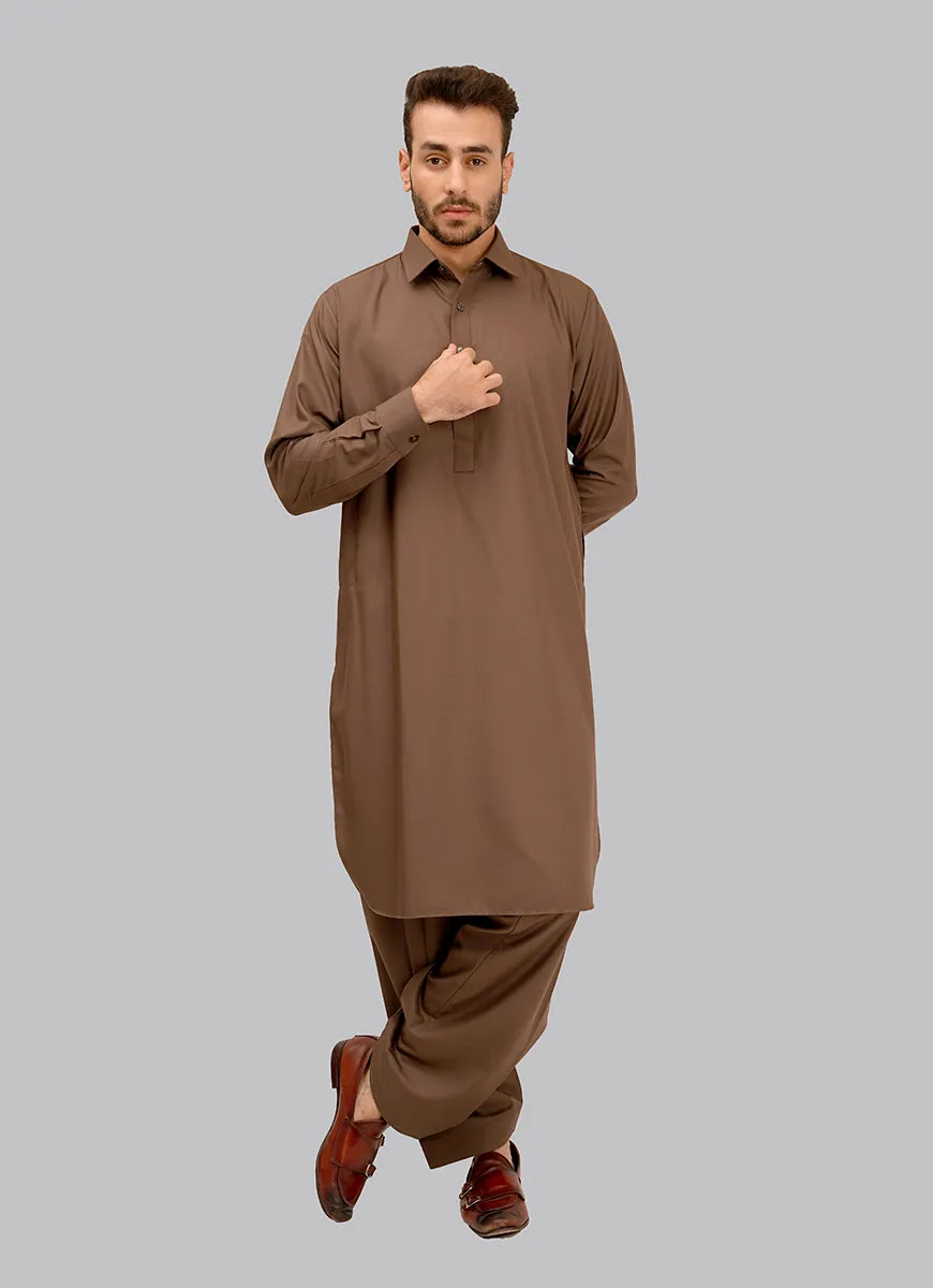 Shalwar Kameez - Salaar Prime Peanut Brown Textured