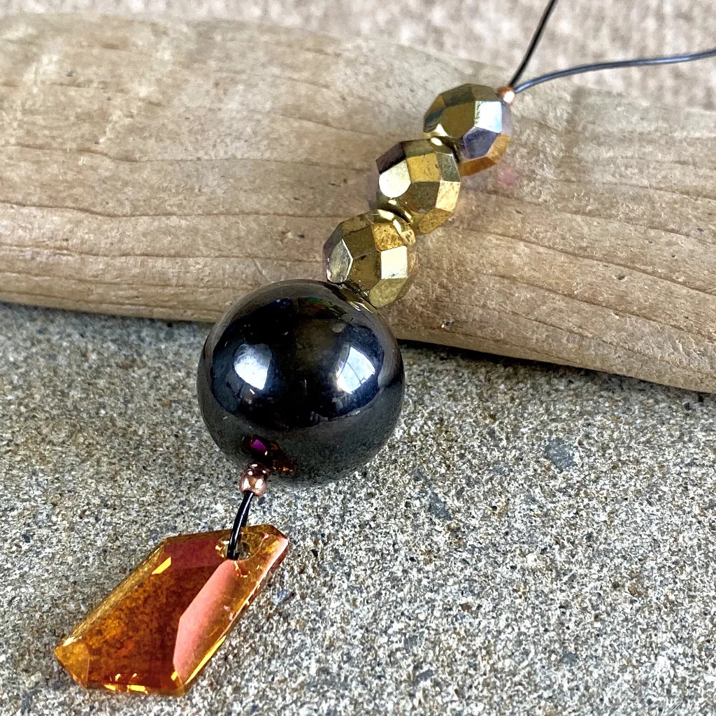 Shungite Ornament w/Sparkly Orange Swarovski Crystal, Shiny & Bright