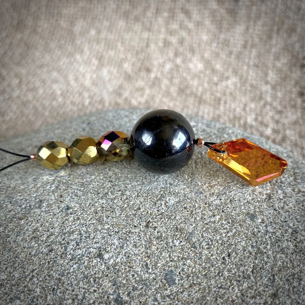 Shungite Ornament w/Sparkly Orange Swarovski Crystal, Shiny & Bright