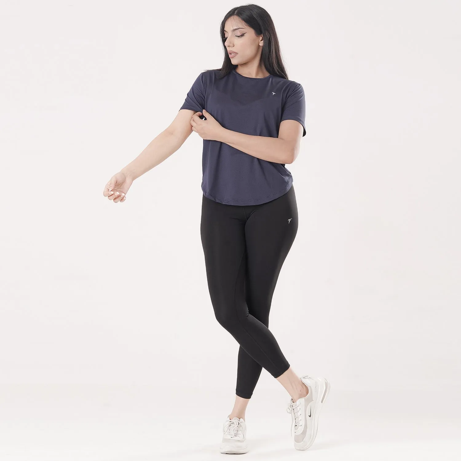 Tf-Premium Navy Half Sleeve Women Mesh Tee