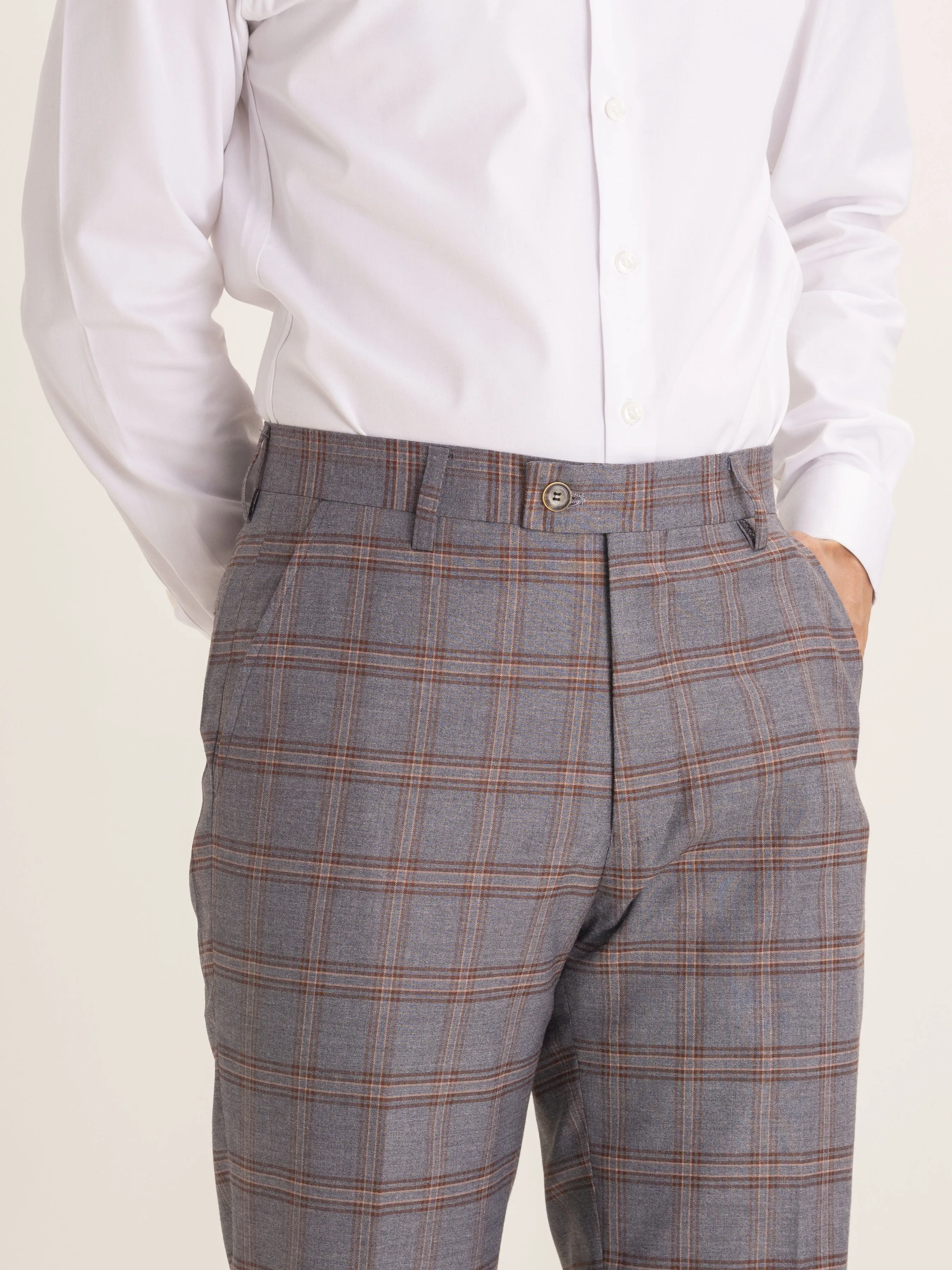 Trousers With Belt Loop - Grey with Brown Checkered (Stretchable)