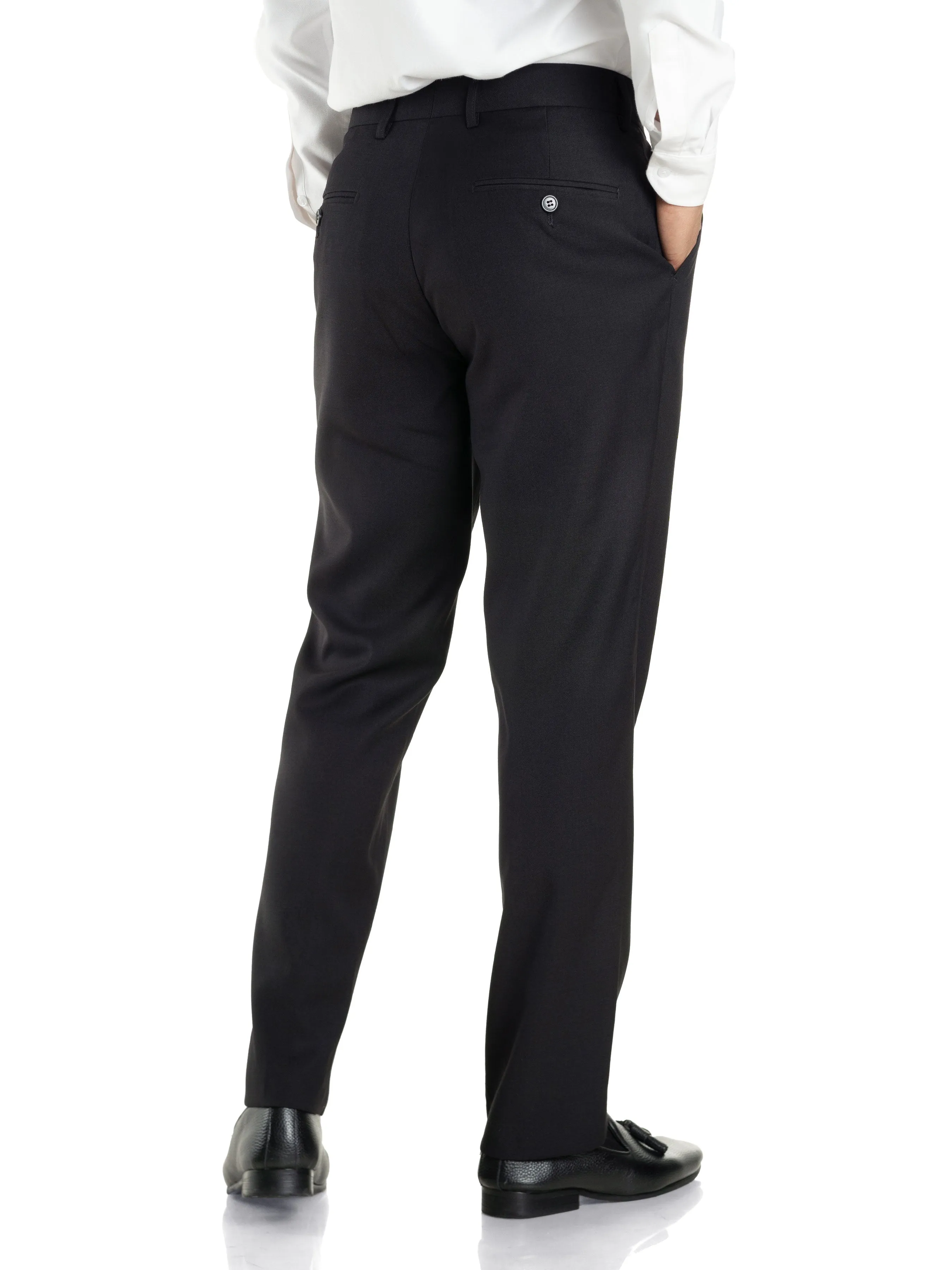 Trousers With Belt Loop - Jet Black Plain (Stretchable)