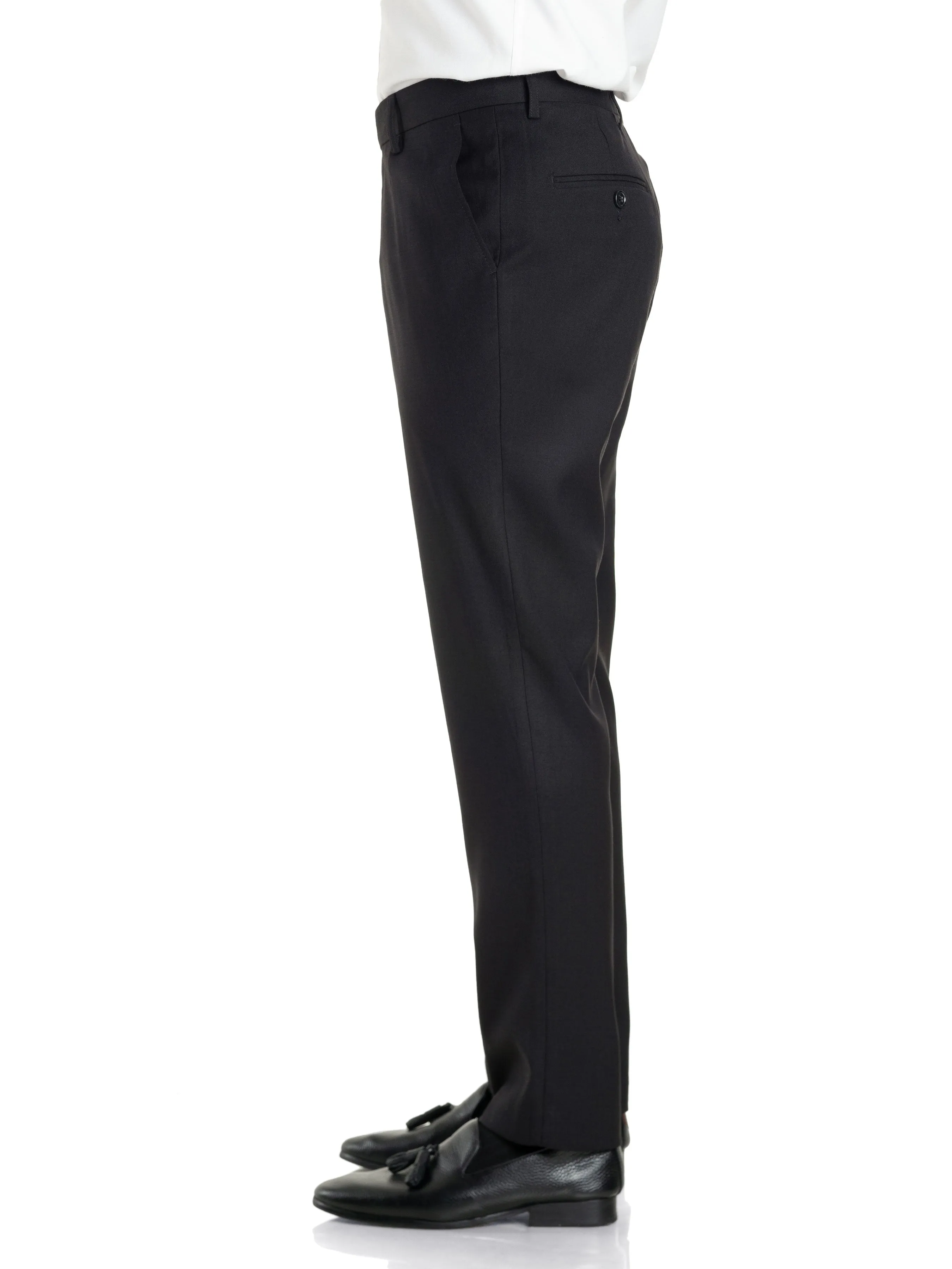 Trousers With Belt Loop - Jet Black Plain (Stretchable)