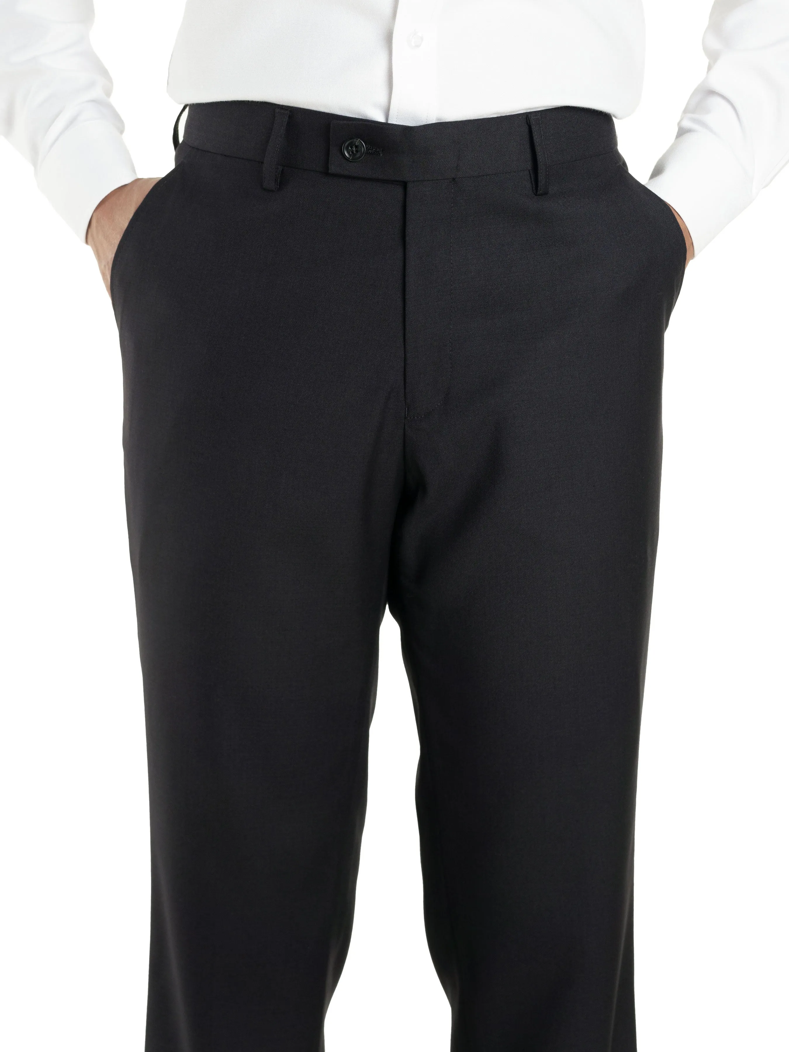 Trousers With Belt Loop - Jet Black Plain (Stretchable)