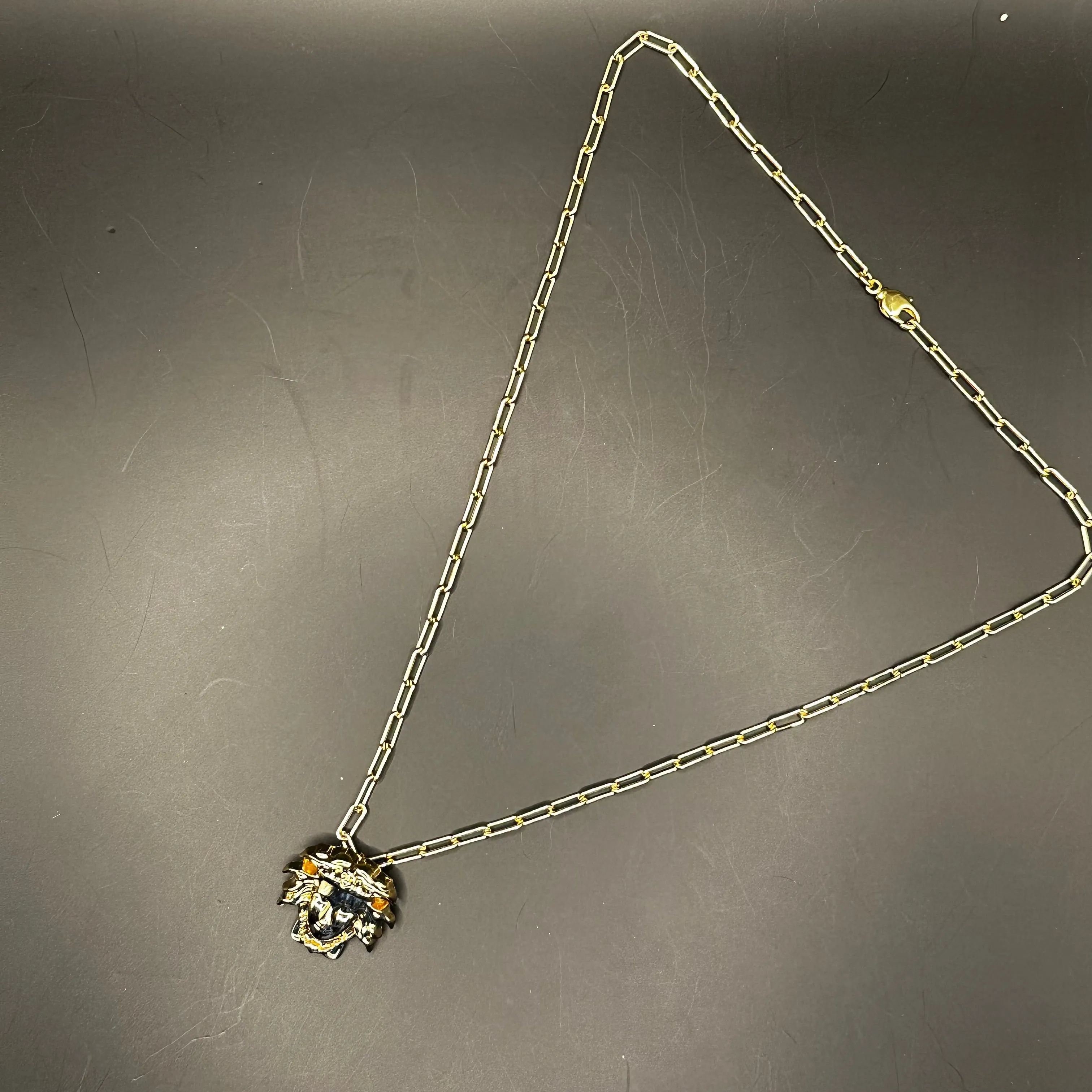 Versace Medusa Pendant on Gold-Filled Paperclip Chain Necklace