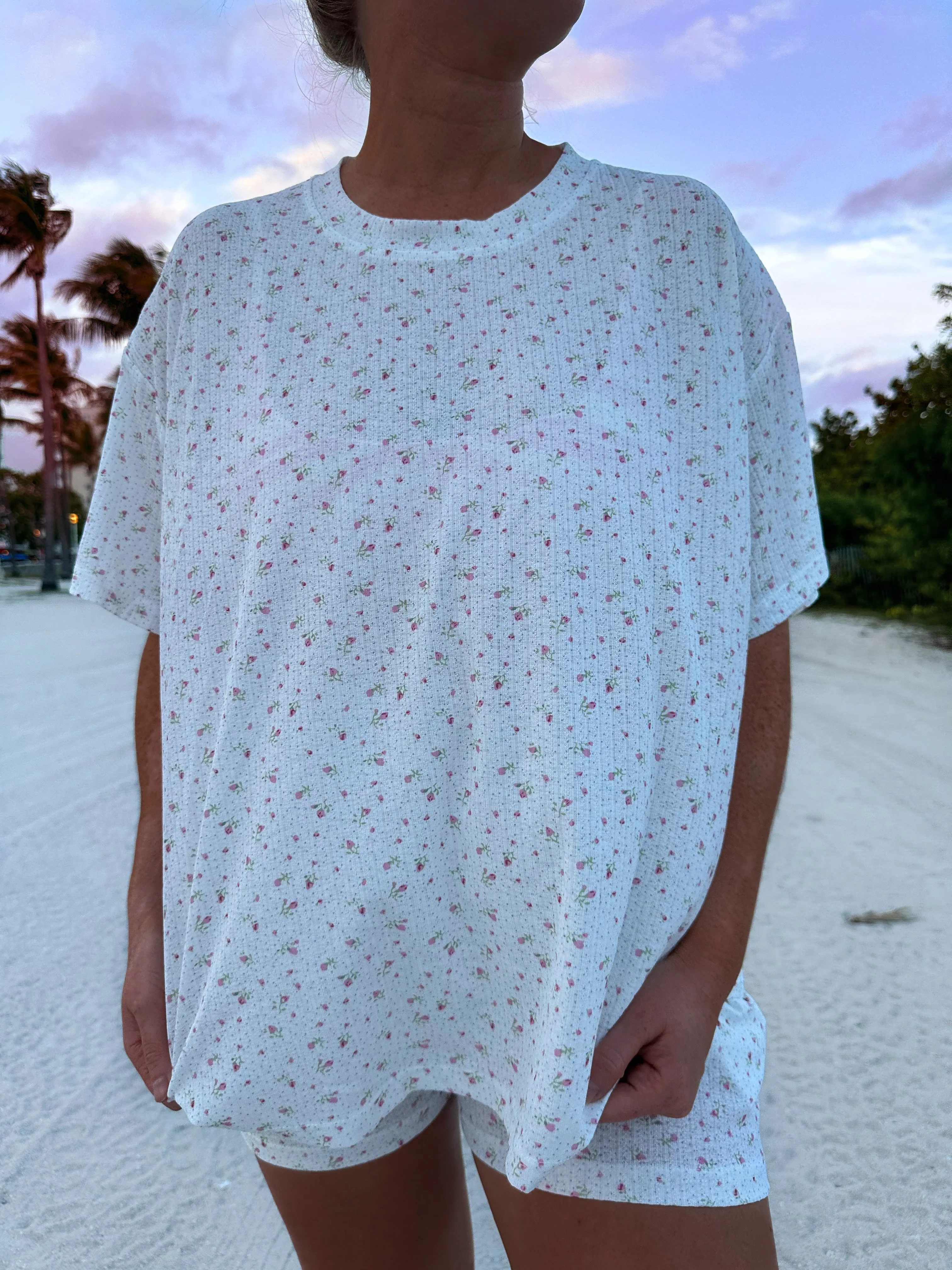 White Floral Pajama Shorts