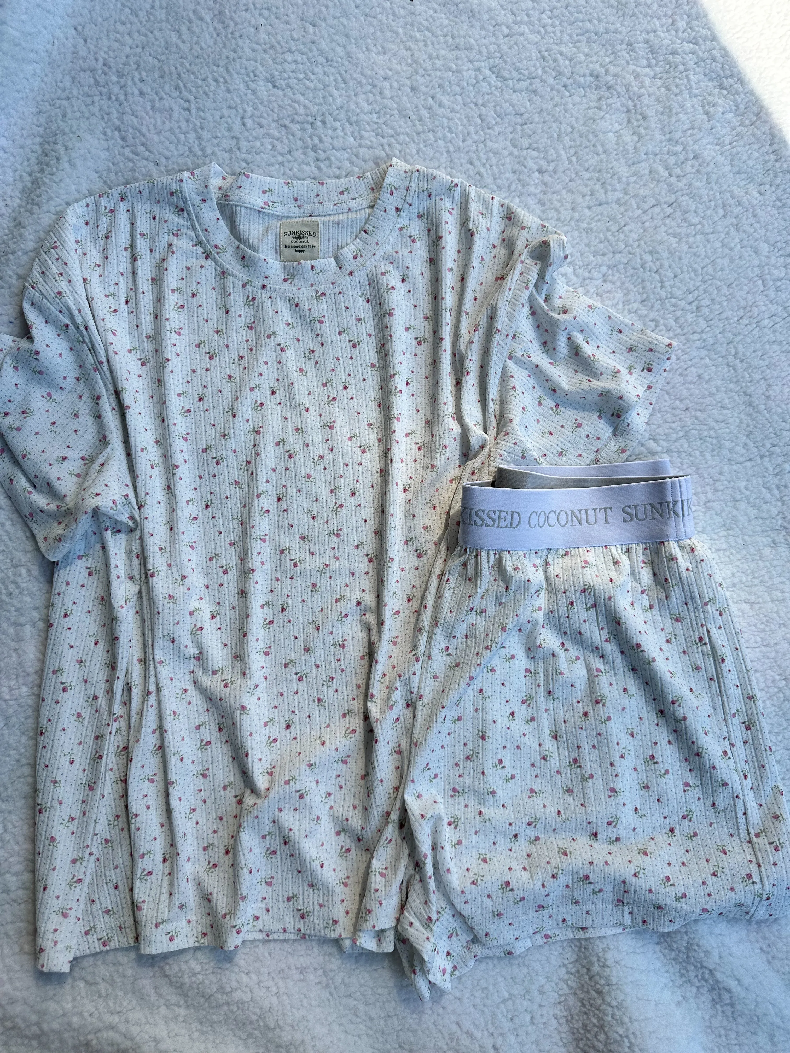 Short Sleeve White Floral Pajama Top